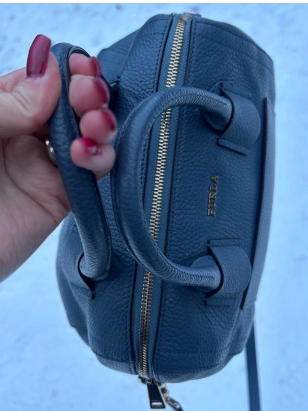 Furla Navy Leather Satchel Crossbody Bag - NWOT - Picture 13 of 15